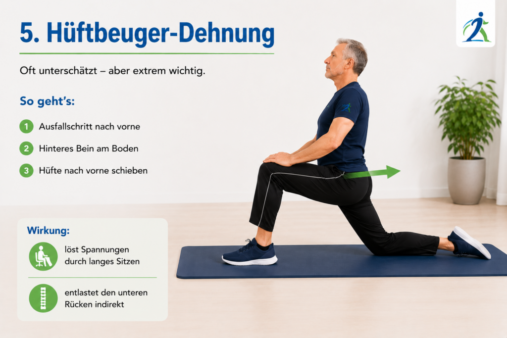 Hüftbeuger-Dehnung zur Entlastung des unteren Rückens und gegen langes Sitzen