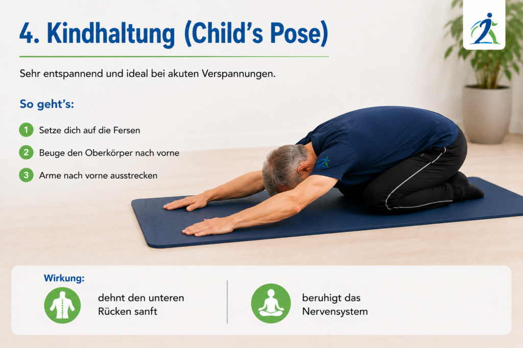 Kindhaltung Child Pose zur Entspannung und Dehnung des unteren Rückens