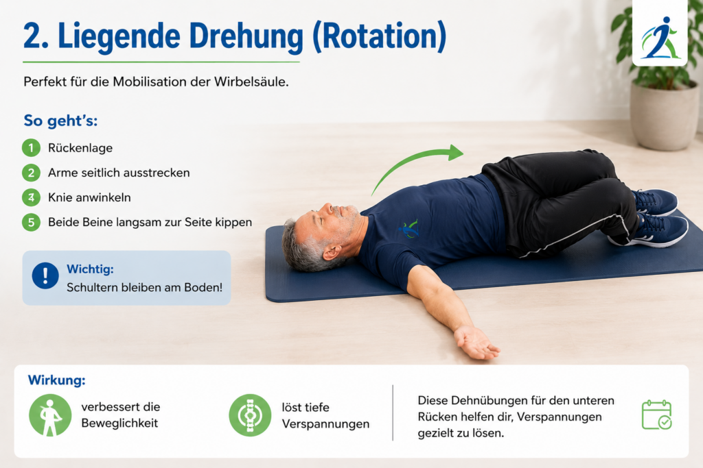 Liegende Drehung zur Mobilisation der Wirbelsäule und Dehnung des unteren Rückens