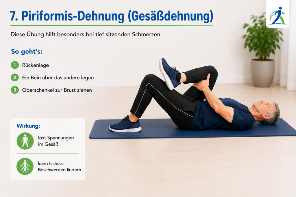 Piriformis-Dehnung zur Lockerung des Gesäßes und Linderung von Ischiasbeschwerden