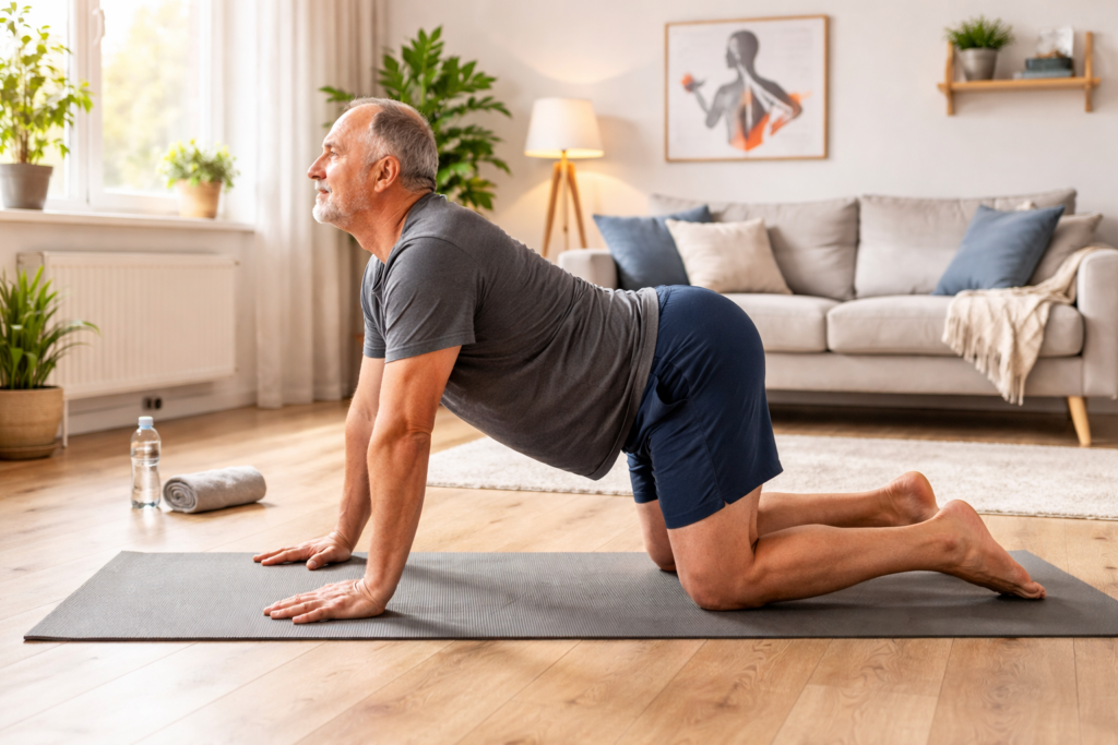 Dehnübungen unterer Rücken Katze-Kuh Bewegung zuhause