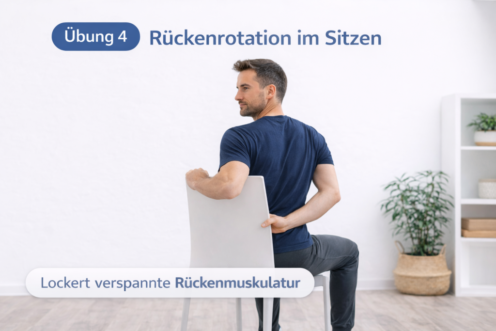 Rückenrotation im Sitzen Übung zur Lockerung der Rückenmuskulatur und gegen Rückenschmerzen
