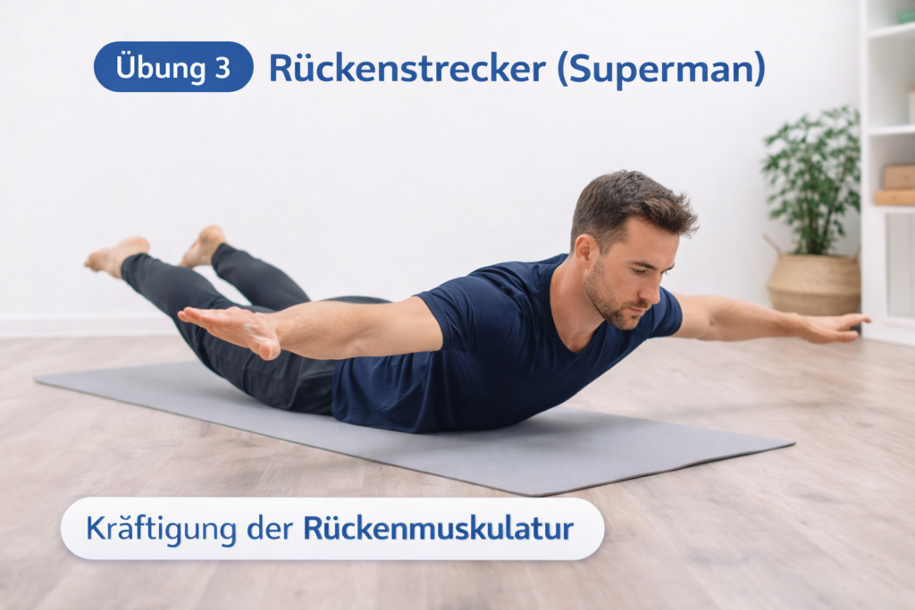 Rückenstrecker Übung Superman zur Stärkung der Rückenmuskulatur
